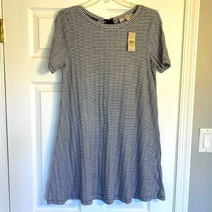 Never worn!! Loft A-line black and white dress with black tie at back of neck